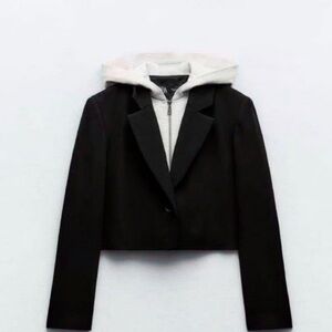 Zara Black Blazer with White Hoodie